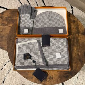 Louis Vuitton Gray Checkered cashmere beanie, scarf and gloves! NWT
